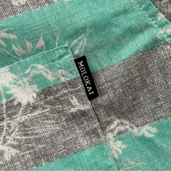 MOLOKAI Surf Gray Turquoise Palm Tree Short Sleeve Button Down Men Size XL - Picture 3 of 6